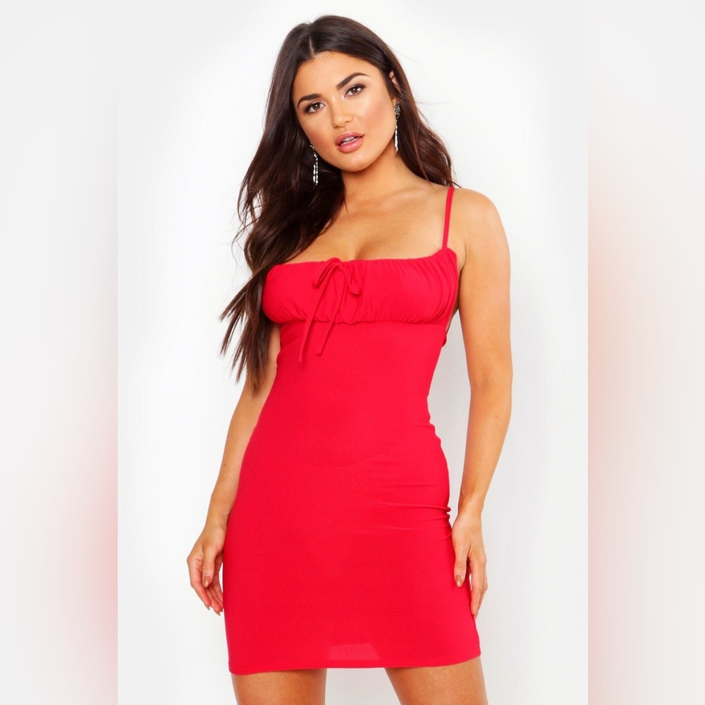 Boohoo Ruched Bust Side Tye Gypsy Style Mini Dress